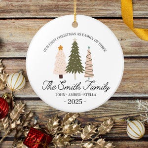 Ceramic Decoration Ornament, &#39;Our First Christmas as a Family of Three&#39; Personalized Ornament, Family Ornament, Holiday Decor, Christmas