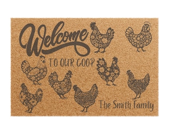 Felpudo de bienvenida a nuestro gallinero / Felpudo de granja con diseño de gallina y gallo