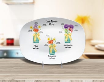 Bandeja familiar personalizada: Regalo para la abuela de parte de sus nietos. Bandeja floral personalizada.