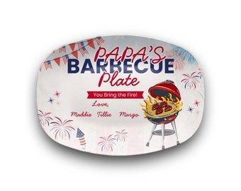 Patriotic BBQ Platter Personalized BBQ Platter, Custom Grill Gift for Dad or Grandpa, Father's Day Gift, Custom Name Plate, BBQ Serving Tray