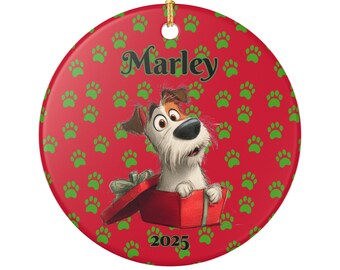 Adorno de cerámica, decoración personalizada para perro para árbol de Navidad, regalo navideño, recuerdo navideño, recuerdo personalizado para mascota, decoración festiva para el hogar.