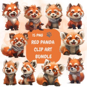 15 Whimsical Mischievous Red Panda Clipart Adorable High Quality PNG Nursery Art tshirts Junk Journal Paper Products Crafts Back to School