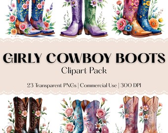 Floral Cowboy Stiefel Clipart: Coquette Cowgirl PNGs (digitaler Download)