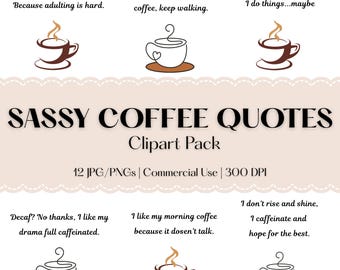 Clipart Coffee Quotes: pittige cafeïne, png- en jpg-bestanden (digitale download, commercieel gebruik)