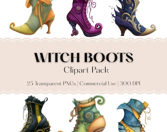 Funny Witch Boots Clipart - Watercolor Illustrations - PNG Art for Halloween - Spooky Quirky Fashion - Commercial Use