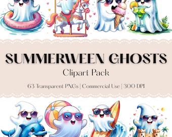 Summerween Ghosts Clipart: Tropical Halloween PNG (Digital Download)