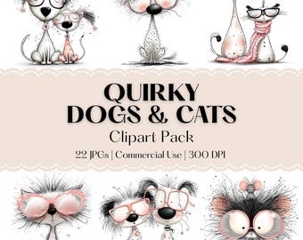 Eigenzinnige huisdieren clipartset - grillige katten en honden JPG-collectie - commercieel gebruik