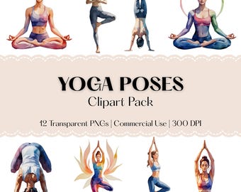 Posturas de yoga - Rituales de meditación - Acuarelas relajantes PNG - Imágenes de autocuidado - Arte de bienestar consciente - Ilustraciones zen - Namaste