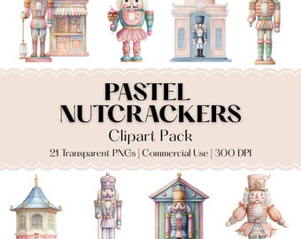 Whimsical Pastel Nutcracker Clipart - Watercolor PNG Illustrations - Commercial Use