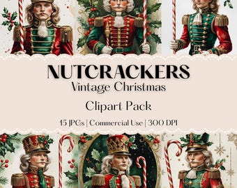 Vintage Nutcracker Clipart - Traditional Christmas Prints - Red & Green Holiday Art - Watercolor Nutcracker JPGs - Instant Digital Download