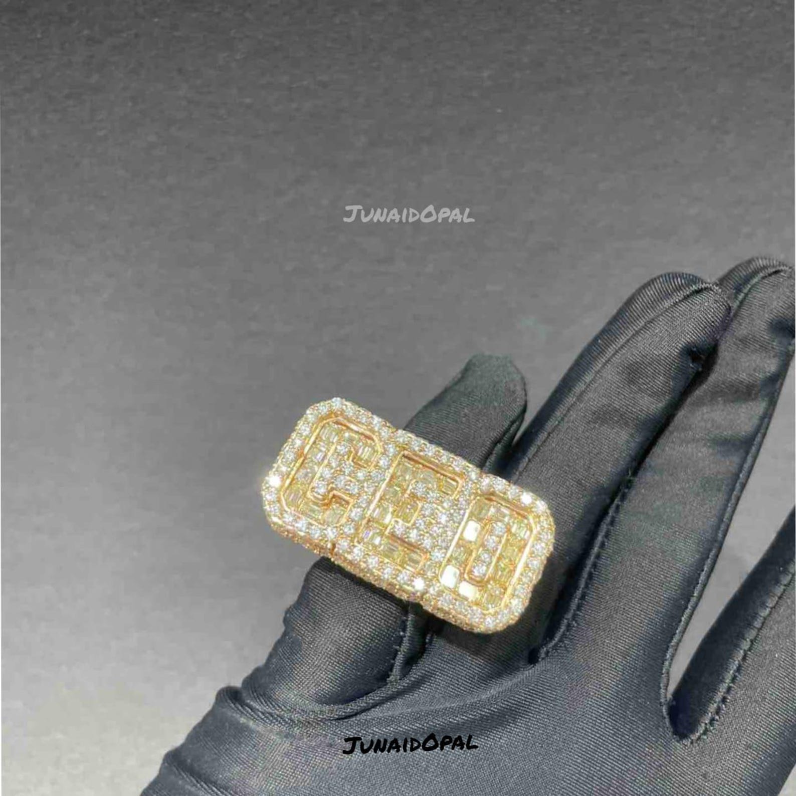 CEO Iced Out Moissanite Ring | 18K Gold Plated Sterling Silver - Etsy