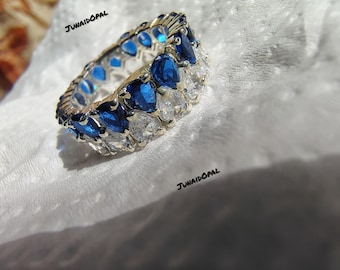 Anillo de plata de ley 925 con banda de eternidad, anillo llamativo de circonita cúbica color lavanda, regalo de aniversario.