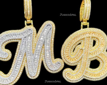 Custom Initial M Pendant, 925 Sterling Silver Moissanite Letter Necklace, Yellow Gold Plated