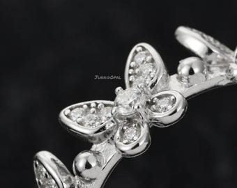 Anillo de mariposa de moissanita de plata de ley, alianza de boda inspirada en la naturaleza, anillo de promesa apilable.