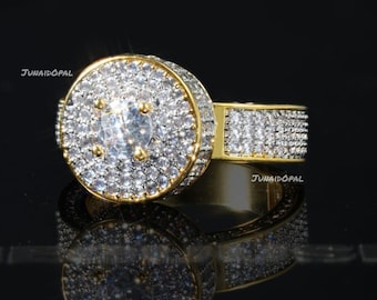 Anillo de hombre con moissanita incrustada, plata de ley 925, halo de moissanita chapado en oro amarillo.