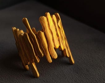 Anillo llamativo de plata de ley vermeil de oro hecho a mano - Ajustable