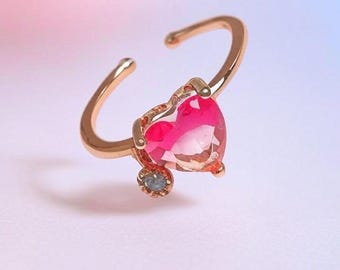 Adjustable Heart Pink Crystal S925 Silver Ring - Rose Gold Jewelry