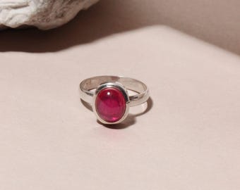 Handmade Ruby Cabochon Ring: 925 Sterling Silver July Birthstone