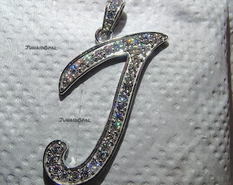 Colgante personalizado con inicial J, dije de moissanita de plata de ley, joyería hip hop de 6,35 cm (2,5 pulgadas)