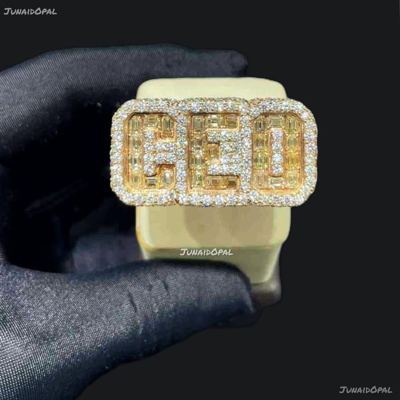 CEO Iced Out Moissanite Ring | 18K Gold Plated Sterling Silver - Etsy