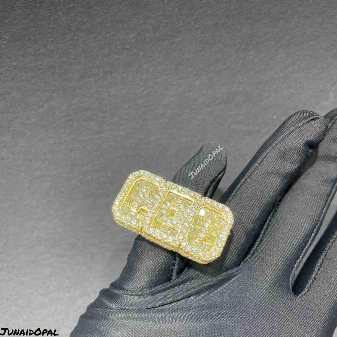 CEO Iced Out Moissanite Ring | 18K Gold Plated Sterling Silver - Etsy