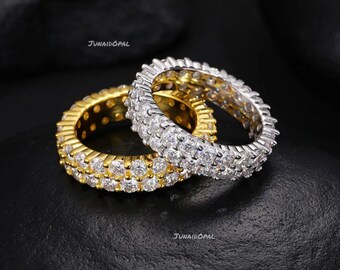 925 Sterling Silver Full Eternity Band, Round Moissanite Wedding Ring