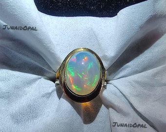 Anillo de ópalo Welo natural / Anillo de plata de ley con cabujón ovalado (piedra de nacimiento de octubre)