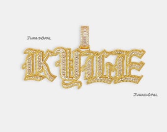 Custom Old English Name Pendant, Sterling Silver Moissanite Iced Out Hip Hop Jewelry