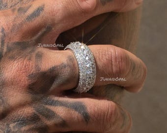 Anillo de plata de ley 925 con moissanita, diseño de eternidad completa, estilo hip hop.
