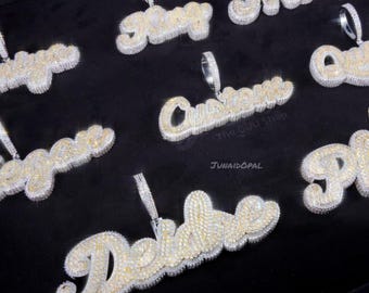 Custom Sterling Silver Moissanite Name Pendant, Iced Out Hip Hop Jewelry