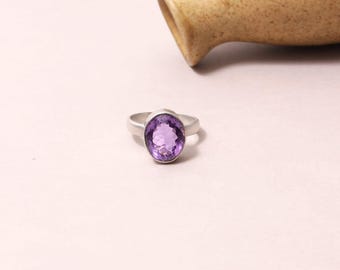 Handmade Sterling Silver Amethyst Ring: Sleek Bezel Design