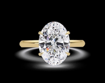 Anillo de compromiso ovalado de moissanita / Plata de ley chapada en oro de 18 quilates