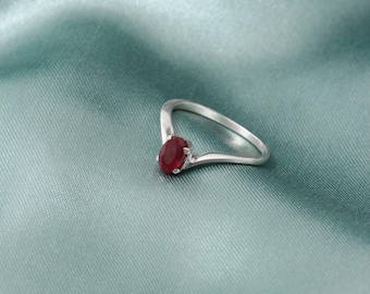 Dainty 925 Sterling Silver Ruby Ring: Minimalist July Birthstone