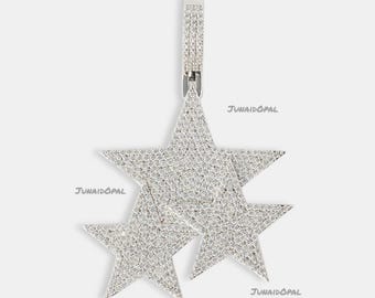 Sterling Silver Triple Star Pendant, Moissanite Iced Out Hip Hop Jewelry