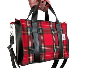 Mini Tote Bag London Tartan rouge Kilt Modèle Unique Sac à main Rock Sac Bandoulière Petit Sac à Main Fourre Tout Sac à Fermeture éclair