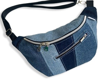 Gürteltasche Jeans Upcycling Patchwork Upcycling Denim Doppelschieberverschluss Einzigartiges Modell