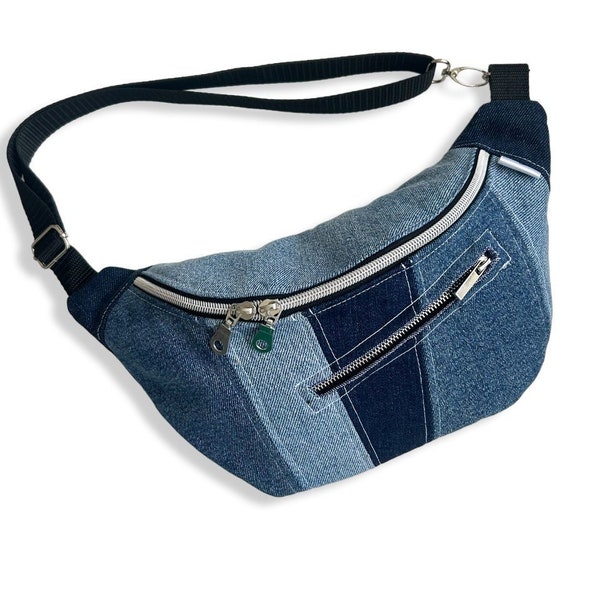 Belt Bag Jeans Upcycling Patchwork Upcycling Denim Double Slider Closure Unique Model