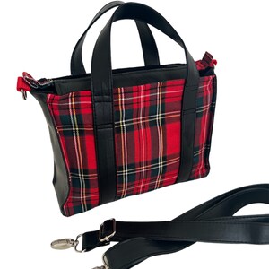 Mini Tote Bag London Tartan rouge Kilt Modèle Unique Sac à main Rock Sac Bandoulière Petit Sac à Main Fourre Tout Sac à Fermeture éclair image 3