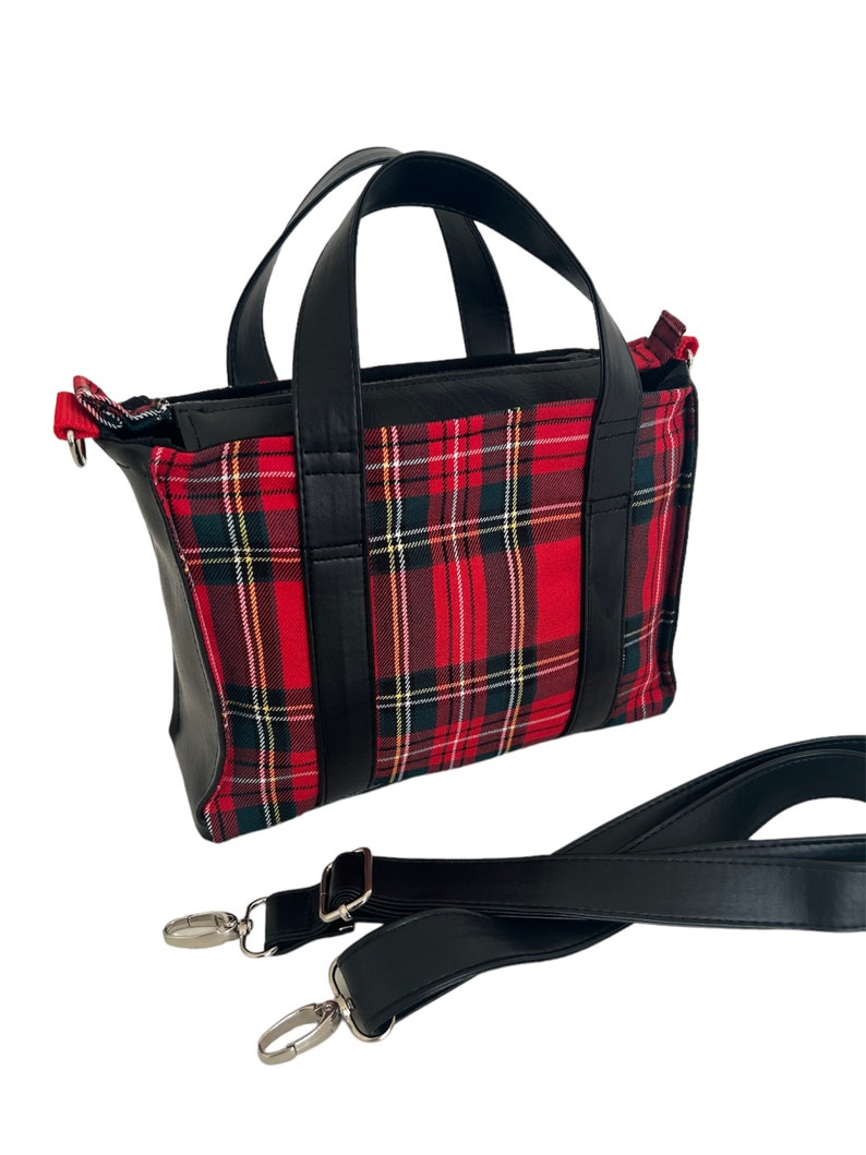 Mini Tote Bag London Tartan rouge Kilt Modèle Unique Sac à main Rock Sac Bandoulière Petit Sac à Main Fourre Tout Sac à Fermeture éclair image 3