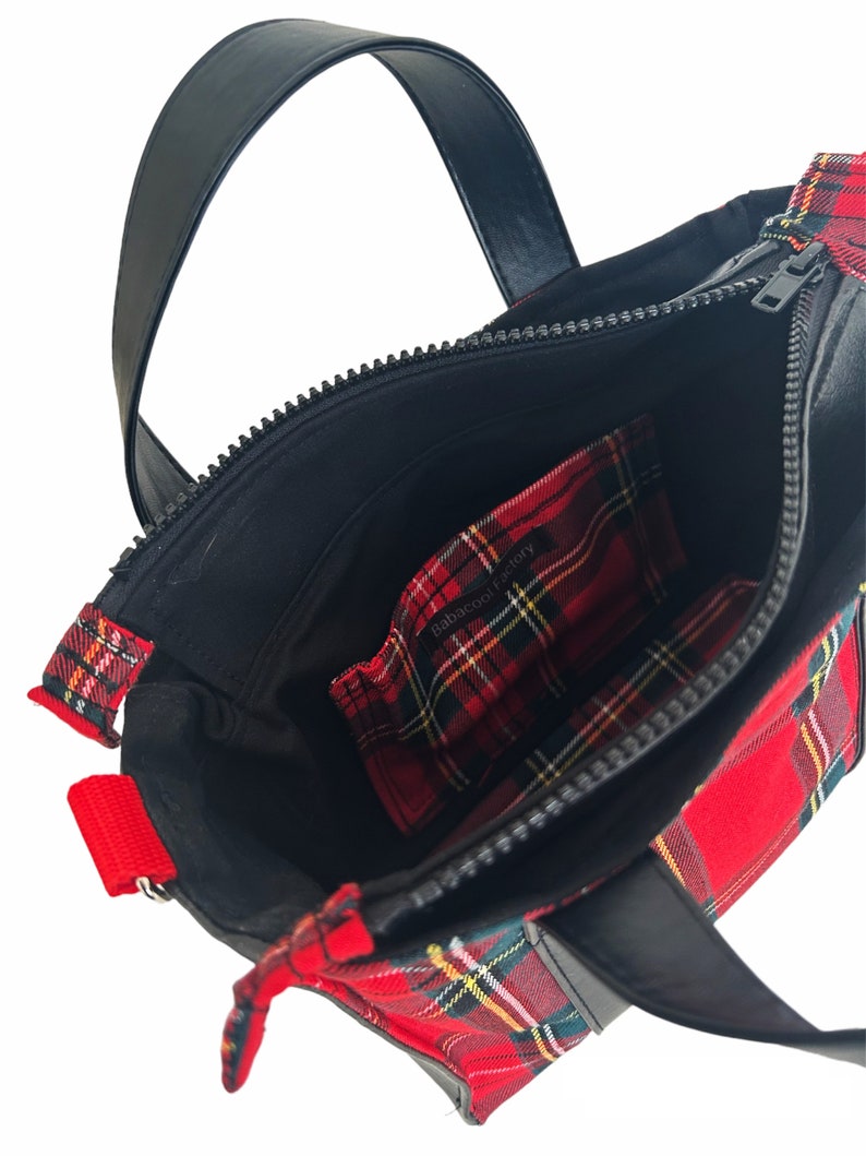 Mini Tote Bag London Tartan rouge Kilt Modèle Unique Sac à main Rock Sac Bandoulière Petit Sac à Main Fourre Tout Sac à Fermeture éclair image 5