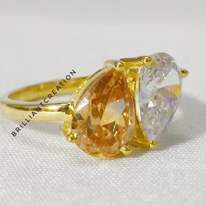 Moissanite Toi et Moi Ring: 14k Gold-Plated Sterling Silver, Two-Stone Pear Cut
