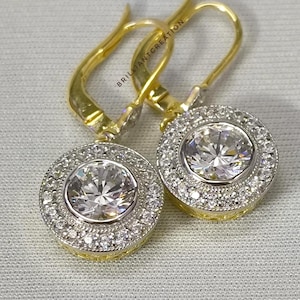Moissanite Leverback Earrings: 14K Gold Vintage Style Dangle Jewelry