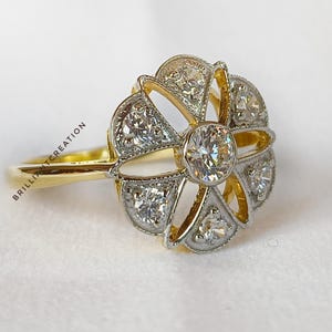 Vintage Art Deco Floral Diamond Ring, Antique Style Statement Ring, 14K Gold Ring, Moissanite Ring, Lab Grown Diamond Ring, Unique Ring