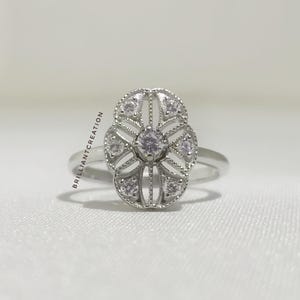 Art Deco Floral Moissanite Diamond Ring: 925 Sterling Silver Anniversary Jewelry