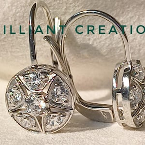 Vintage Style Moissanite Leverback Earrings: 14K Gold Art Deco Dangle