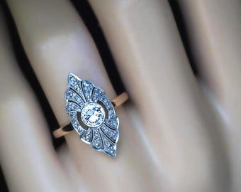 Art Deco Diamond Cocktail Ring: 14K Rose Gold Filigree, Vintage Style