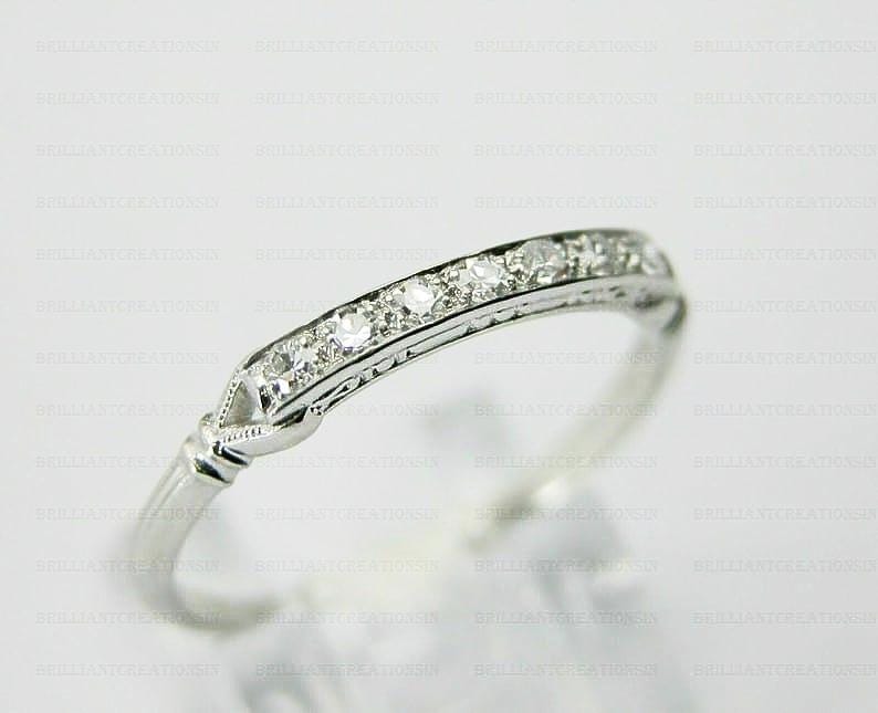 Art Deco Moissanite Wedding Band: 1900s Style Sterling Silver Anniversary Ring