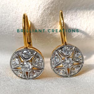Vintage Style Moissanite Leverback Earrings: 14K Gold Art Deco Dangle