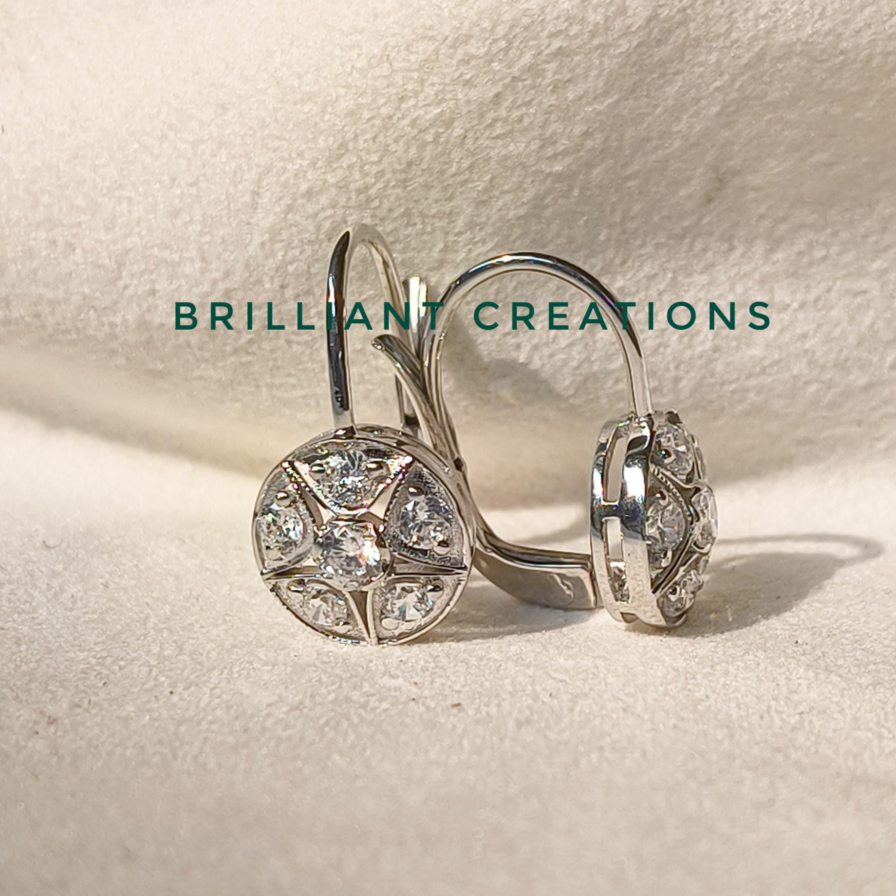 Vintage Style Moissanite Leverback Earrings: 14K Gold Art Deco Dangle