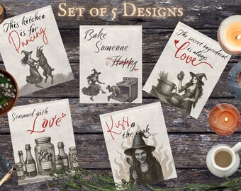 Witchy Kitchen Art Prints: Dark Humor Vintage Decor (Digital Download)